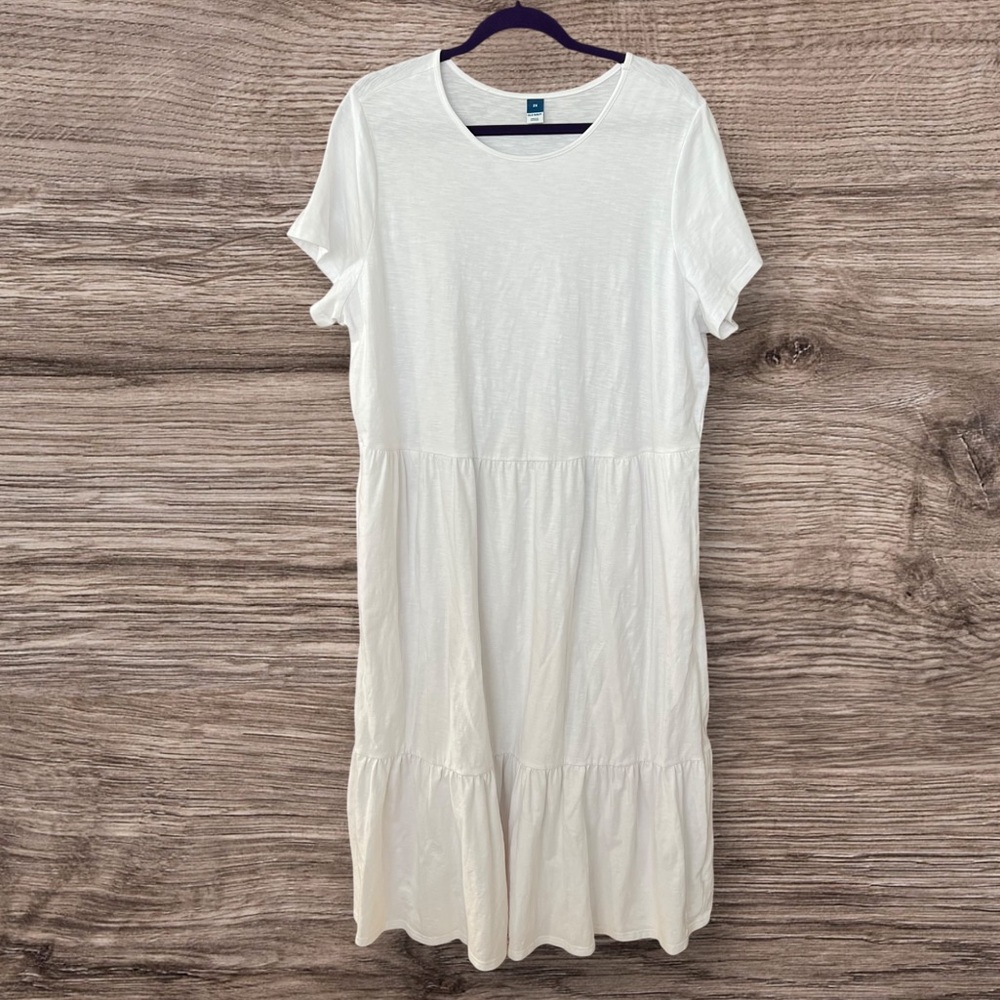 Old Navy Tiered White Cotton Scoop Neck Short Sleeve MIDI Dress 2X